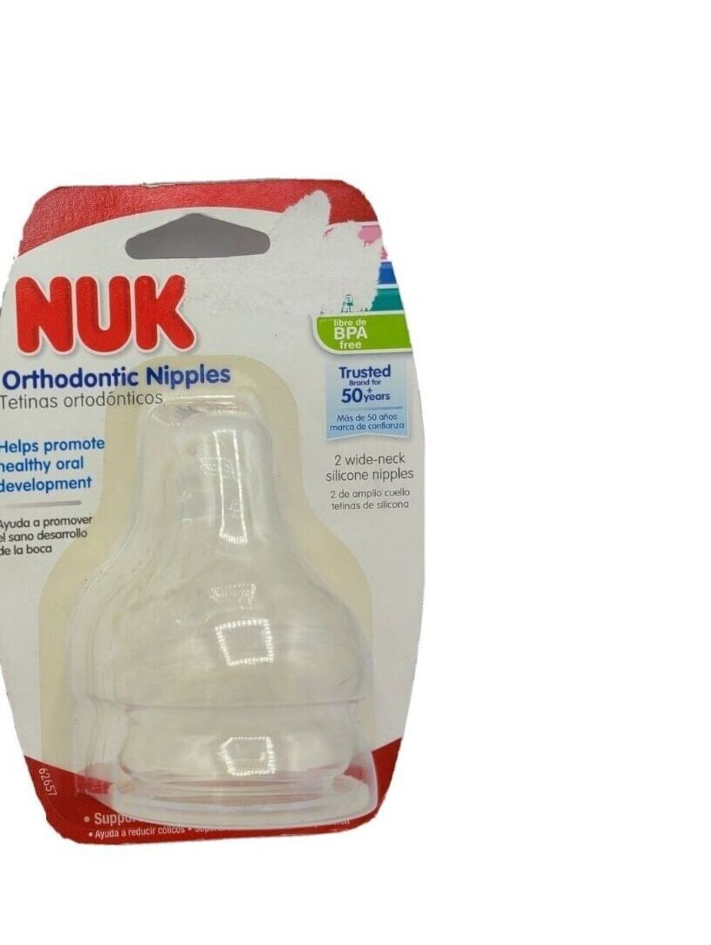 new Nuk Orthodontic Wide-Neck Silicone Nipples Medium Flow 0+ Months